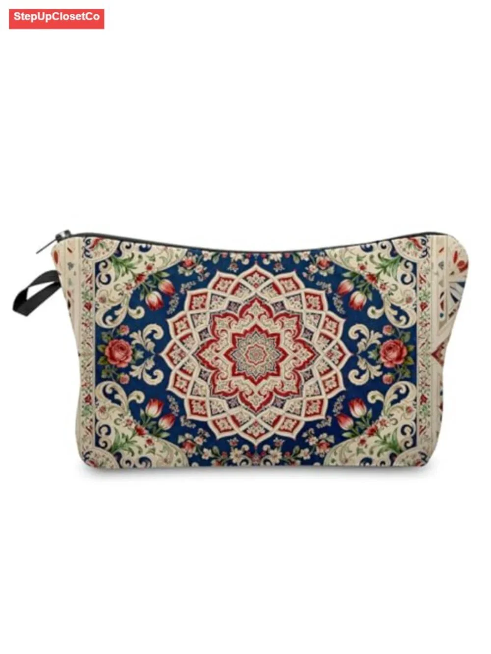 Vintage European Court Floral Polyester Cosmetic Bag with Zipper